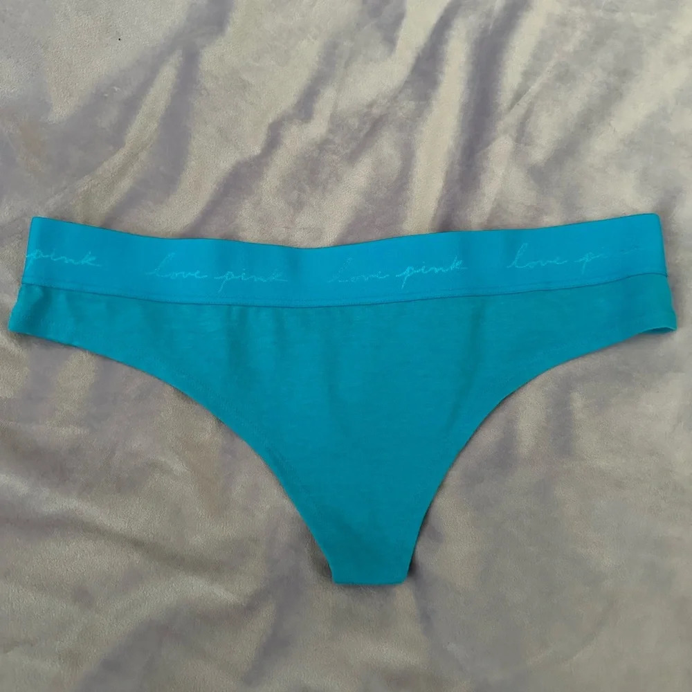 NWT Bright Marine Blue Victoria's Secret Cotton Logo Thong size Large